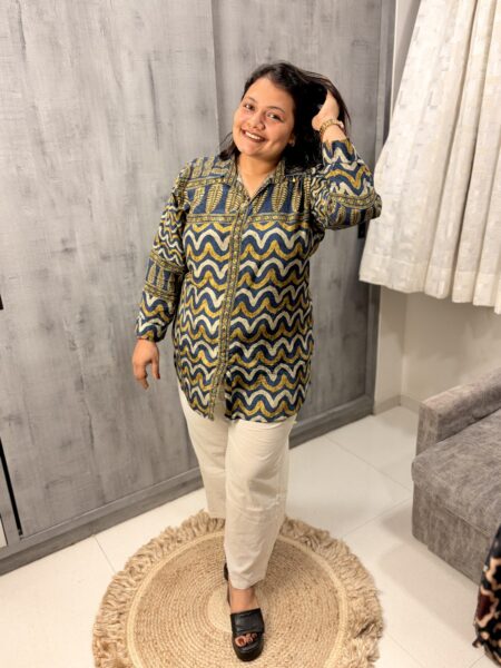 Olive Chevron Crepe Shirt