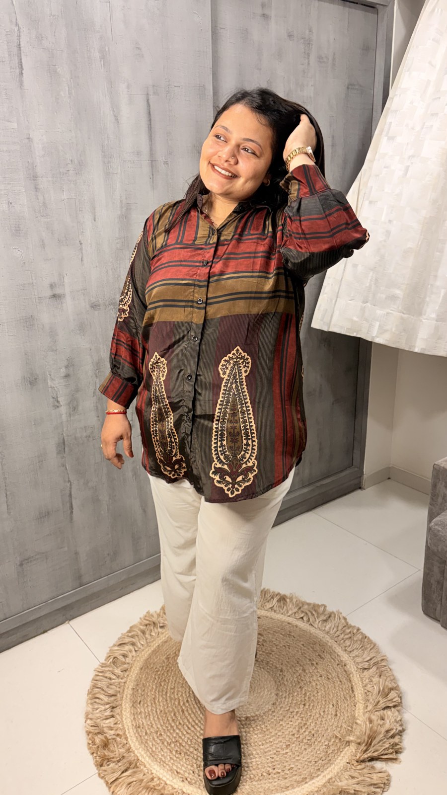 Red Stripe Paisley Crepe Shirt - Image 2