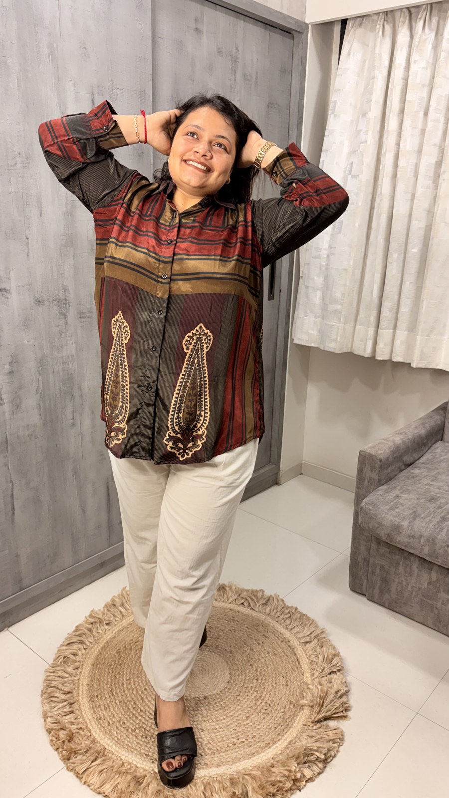 Red Stripe Paisley Crepe Shirt - Image 4