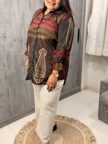 Red Stripe Paisley Crepe Shirt
