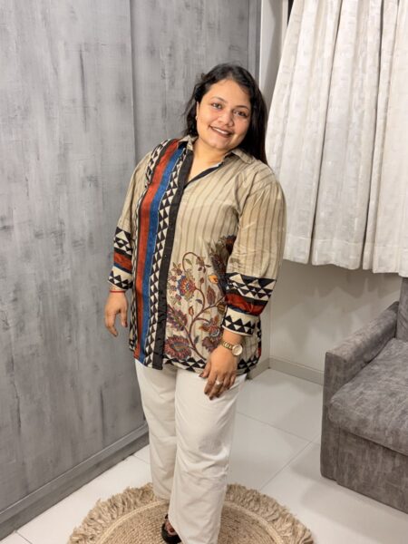 Beige Multi Panel Crepe Shirt