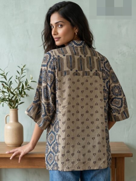 Beige Block Print Shirt