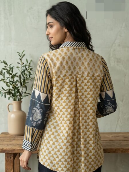 Beige Block Printed Shirt