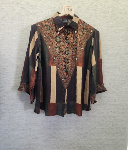 Beige Maroon Panel Shirt