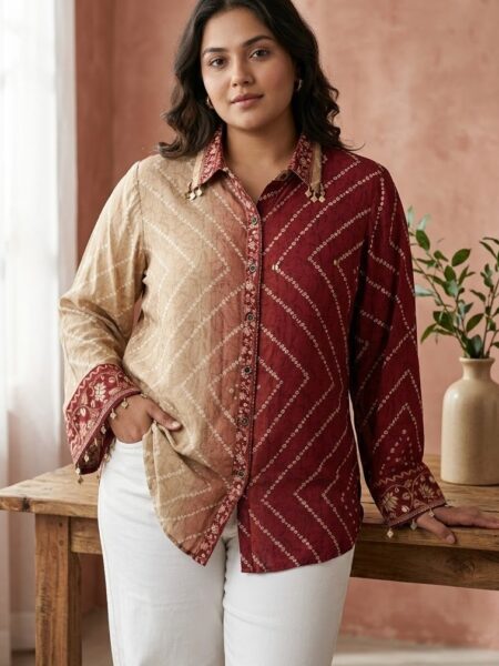 Beige Maroon Striped Shirt