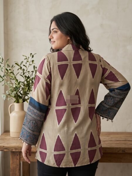 Beige Maroon Triangle Print Shirt