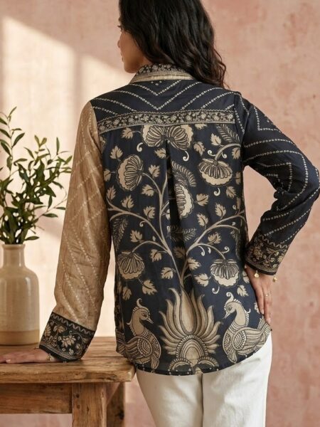 Beige Navy Floral Shirt