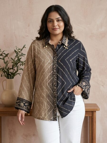 Beige Navy Printed Shirt