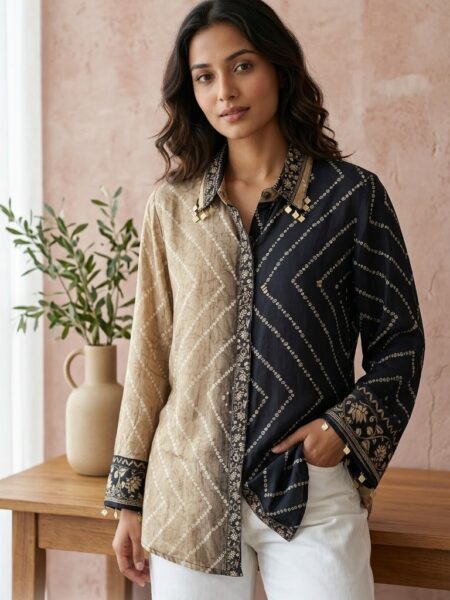 Beige Navy Striped Shirt