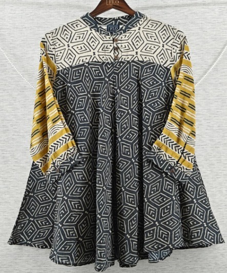Black Mustard Panel Peplum Top