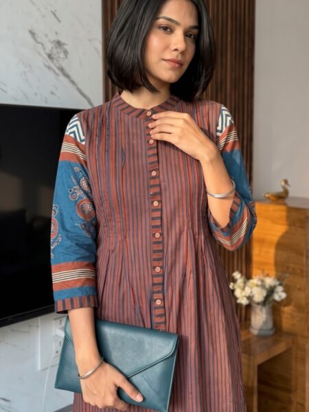 Blue Maroon Striped Kurti