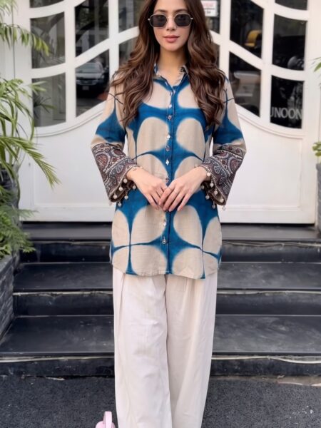 Blue White Circle Print Shirt