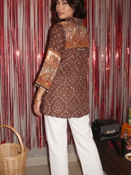 Brown Printed Short Kurti