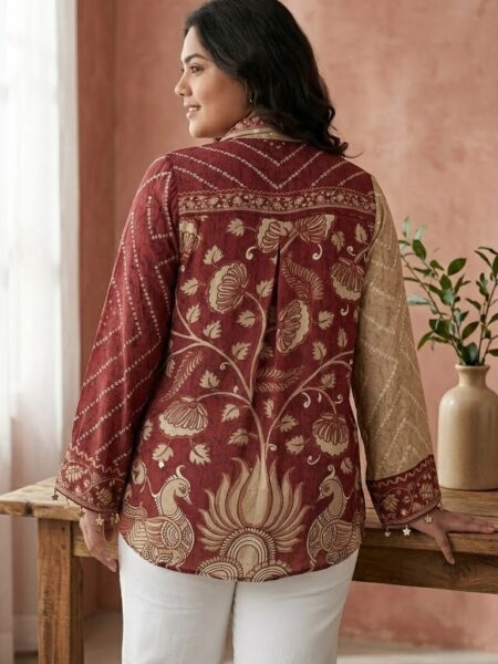Maroon Beige Lotus Print Shirt