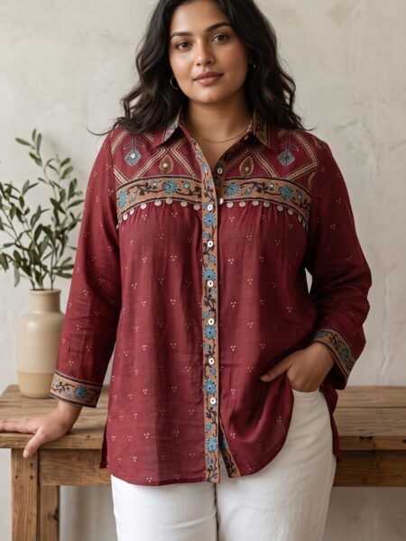 Maroon Embroidered Shirt