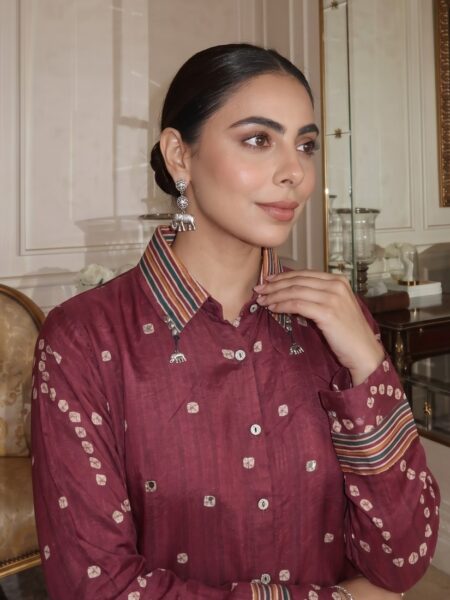 Maroon Mandarin Embroidered Shirt