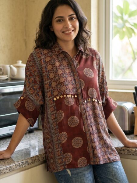 Maroon Printed Peplum Shirt