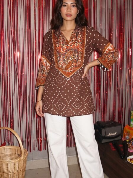 Maroon Printed Short Kurti