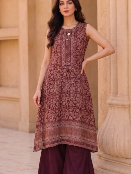 Maroon Sleeveless Kurti