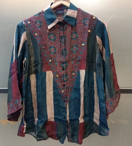 Maroon Teal Panel Shirt