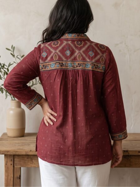 Maroon Yoke Printed Shirt