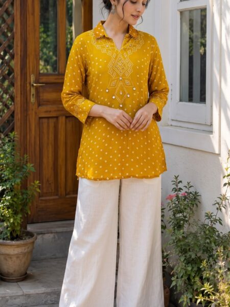 Mustard Bandhani Kurti