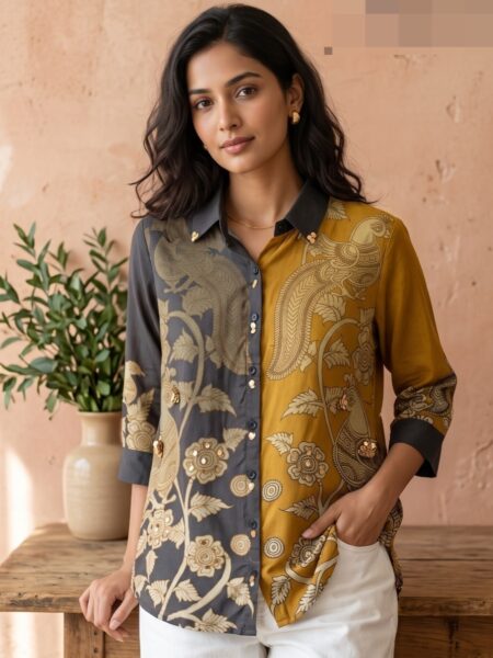 Mustard Grey Colourblock Shirt