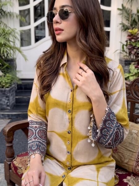 Mustard White Circle Print Shirt