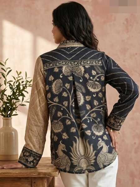 Navy Beige Floral Shirt
