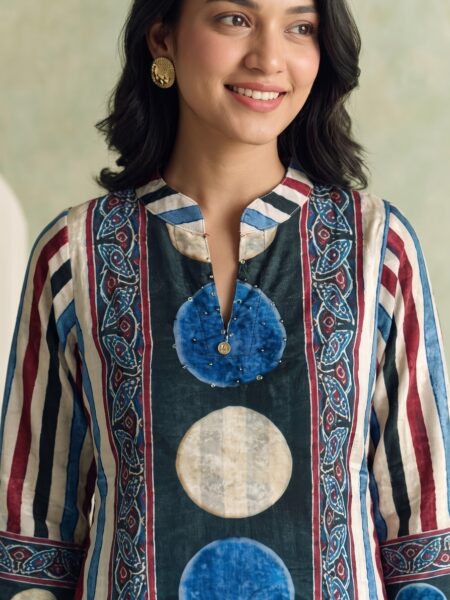 Navy Circle Print Kurti