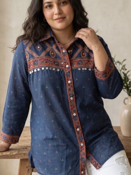 Navy Embroidered Denim Shirt
