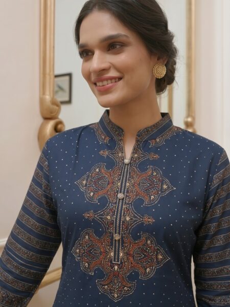 Navy Embroidered Kurti