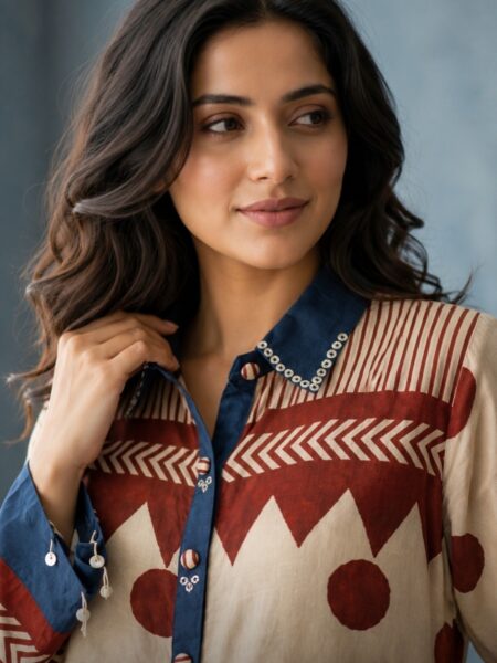 Navy Maroon Colourblock Shirt