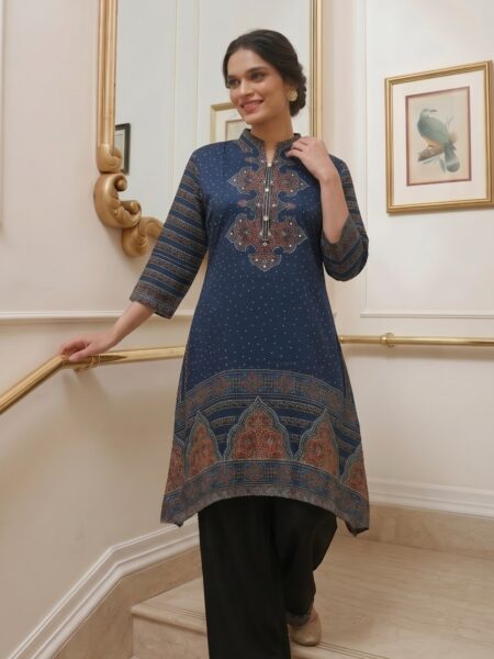 Navy Printed Long Kurti