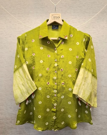 Olive Bandhani Shirt