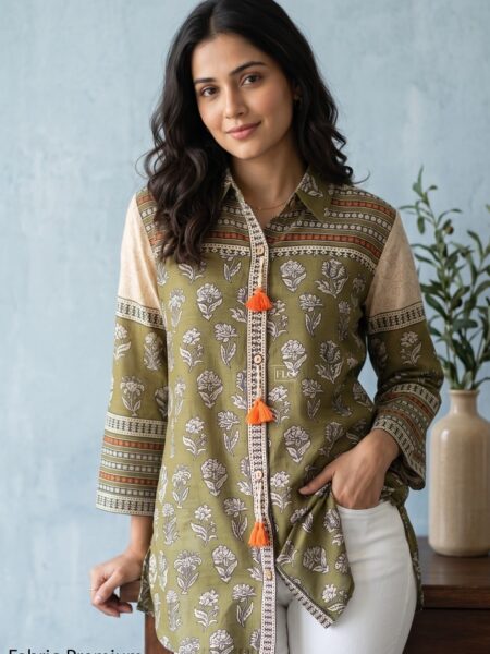 Olive Printed Button Shirt