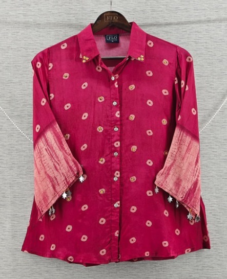 Pink Bandhani Contrast Sleeve Shirt