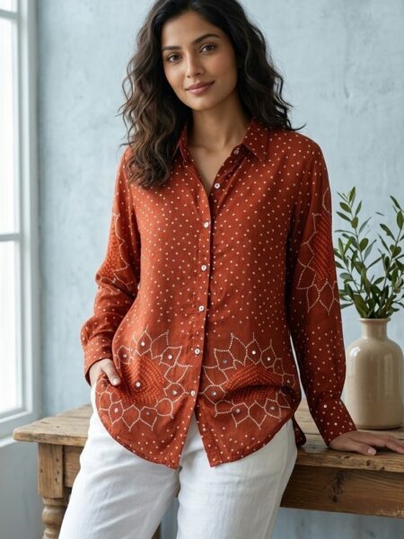 Rust Bandhani Shirt