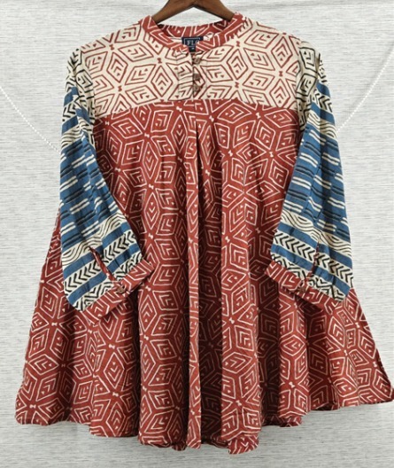 Rust Blue Panel Peplum Top