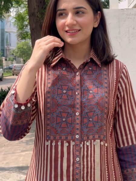 Rust Striped Panel Kurti