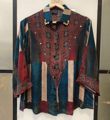 Teal Maroon Panel Shirt