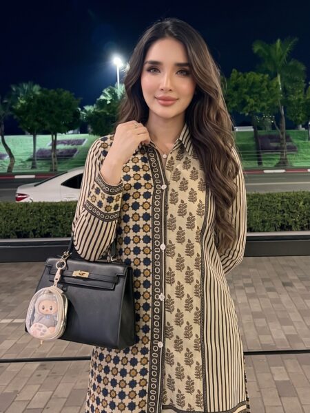 Beige Ajrakh Printed Kurta Set