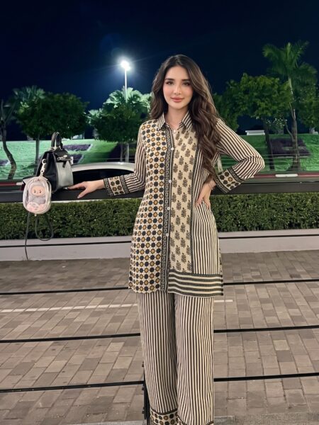 Beige Printed Co Ord Set