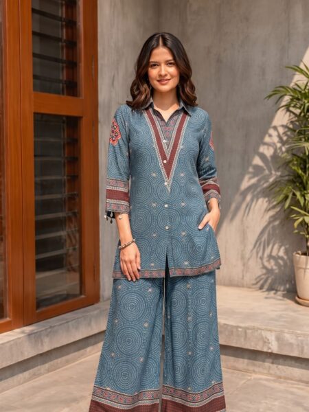 Blue Grey Printed Co Ord Set