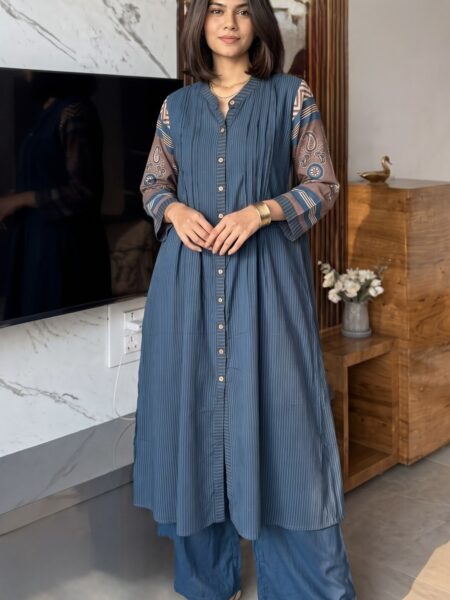 Blue Printed Kurta Palazzo Set