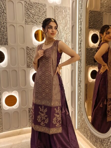 Brown Maroon Kurta Palazzo Set