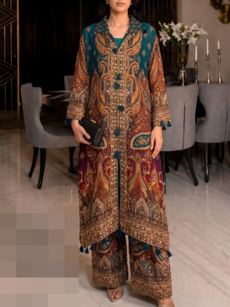 Brown Printed Kurta Palazzo Set
