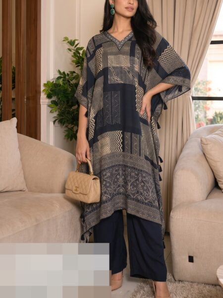 Grey Printed Kaftan Set