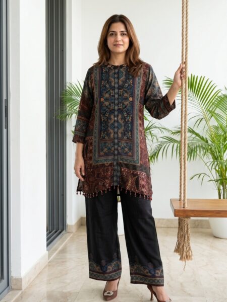 Grey Printed Kurta Palazzo Set