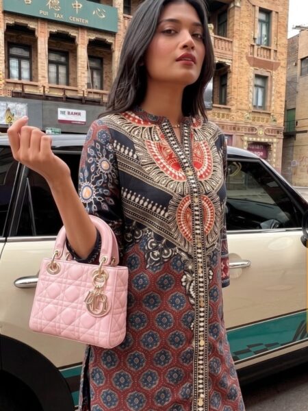 Grey Printed Long Kurta Set